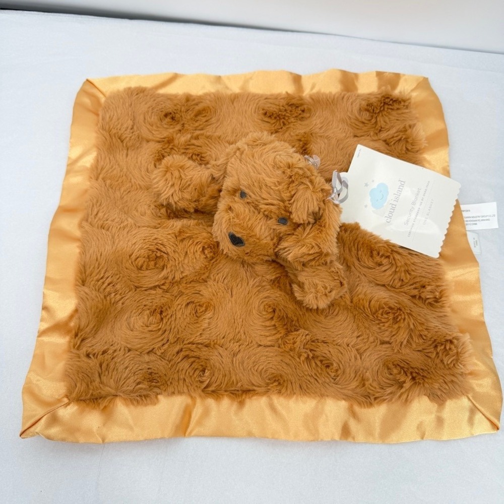Cloud Island Lovey Security Blanket Brown Puppy Dog Faux Fur Satin Trim Plush